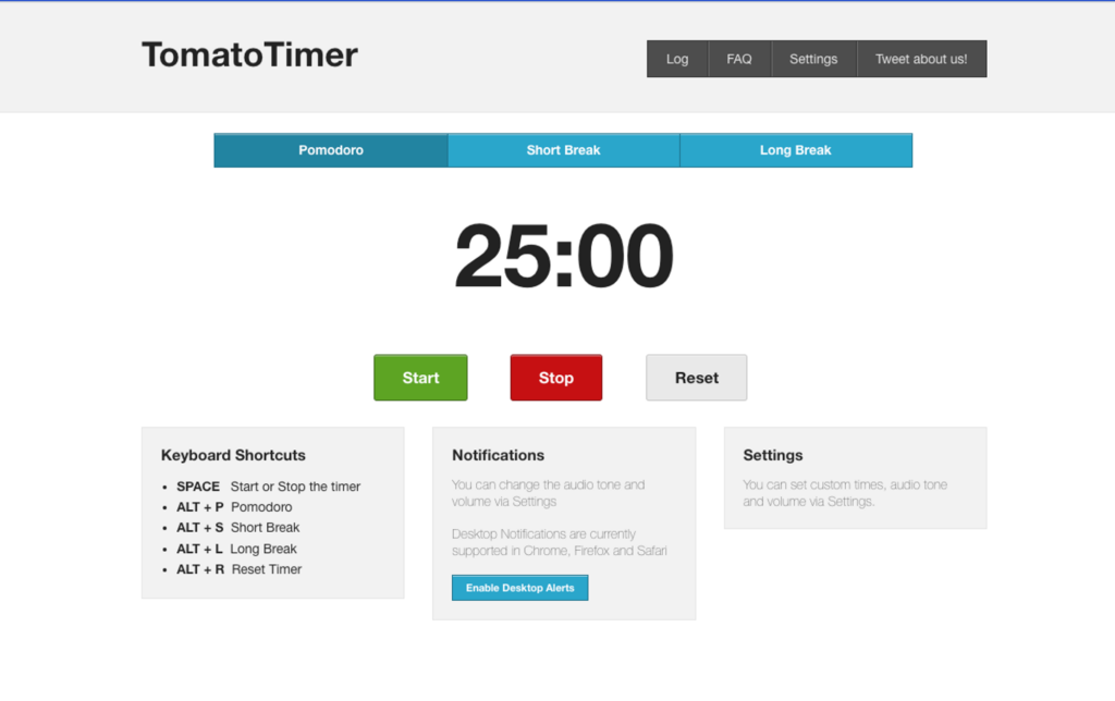 The Tomato Timer interface